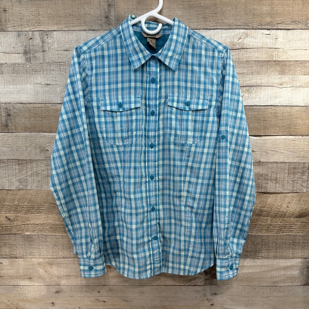 Duluth Trading Womens Aqua Plaid Performance Lightweight‎ Outdoor Shirt SZ M